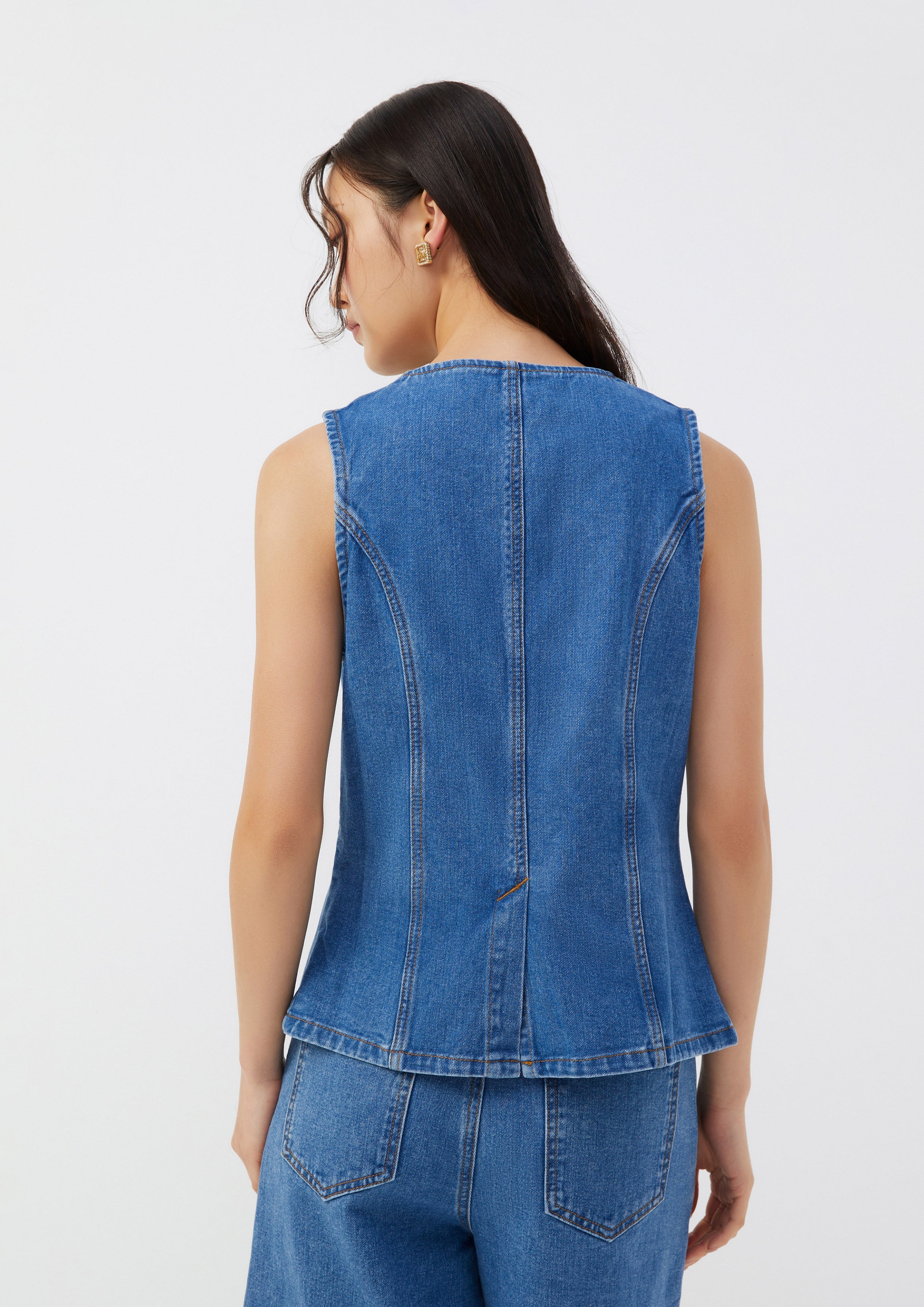 Metal Motif Buttons Denim Vest Roar of Serengeti