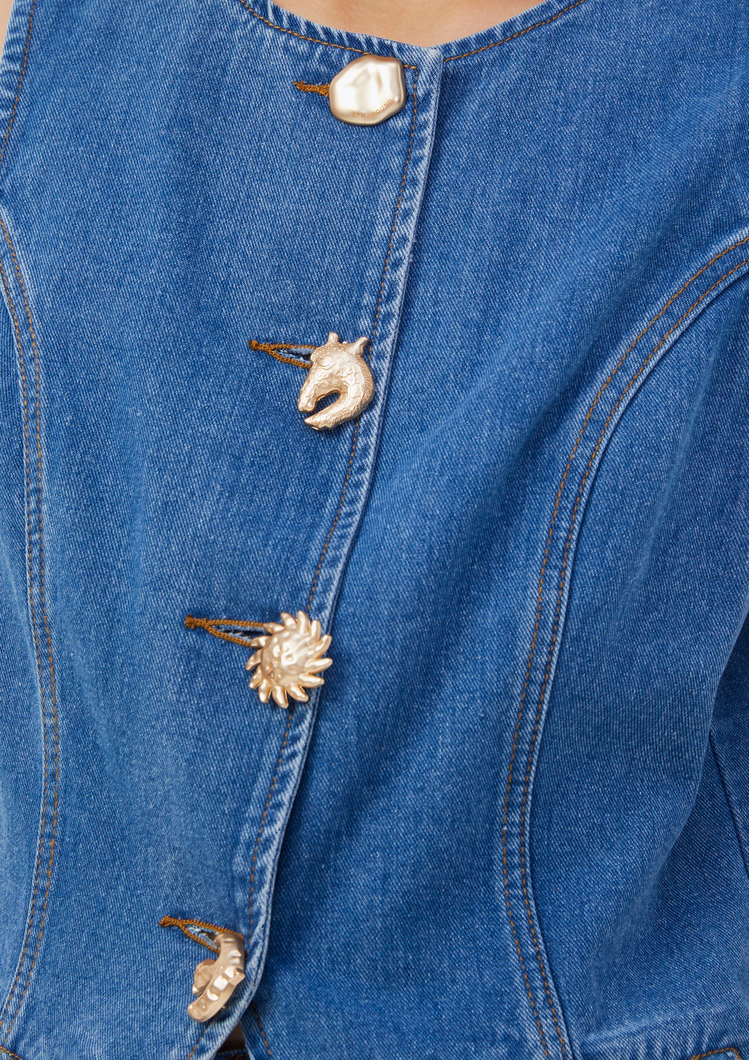 Metal Motif Buttons Denim Vest Roar of Serengeti