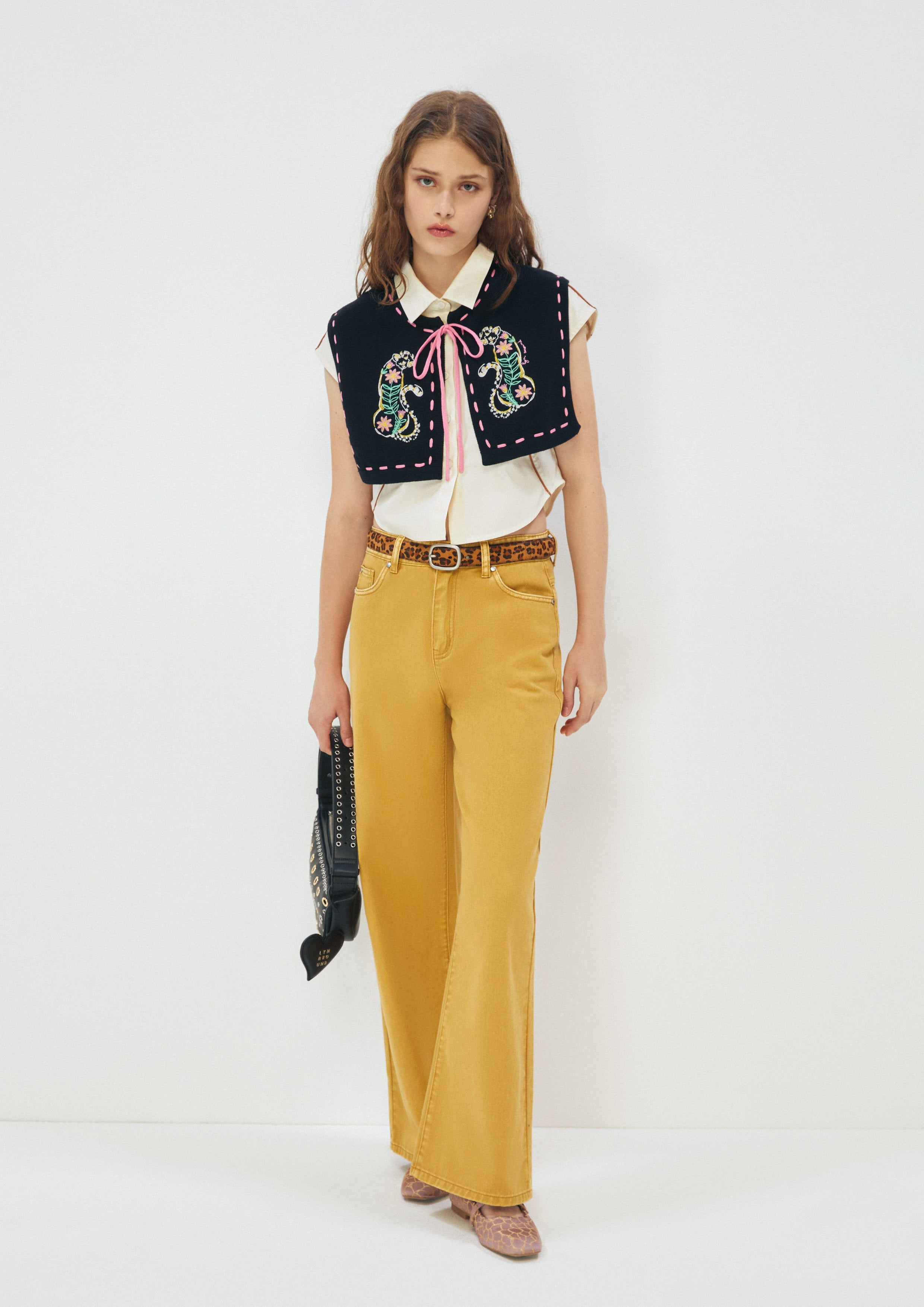 Embroidered Panther Knit Capelet