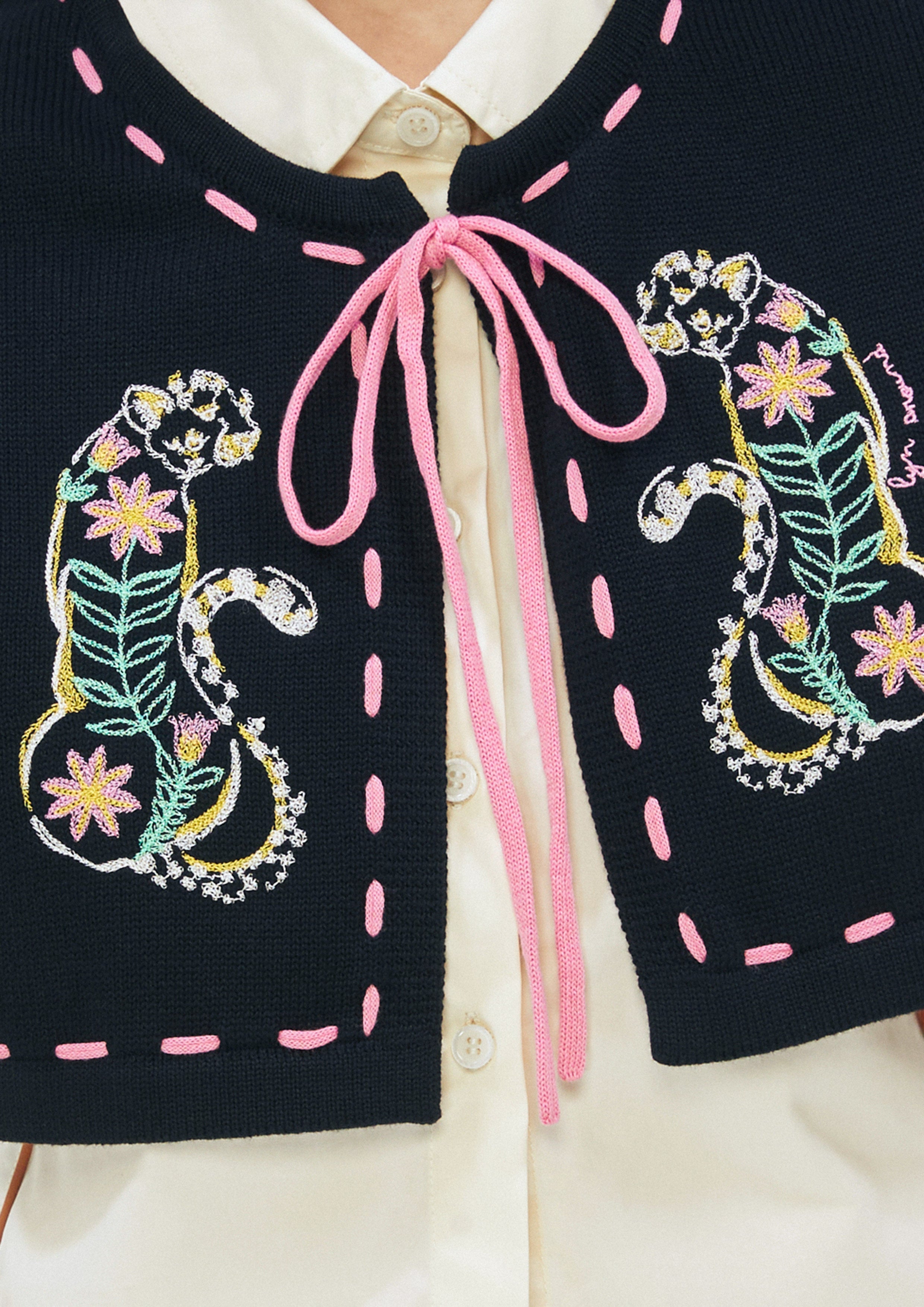 Embroidered Panther Knit Capelet