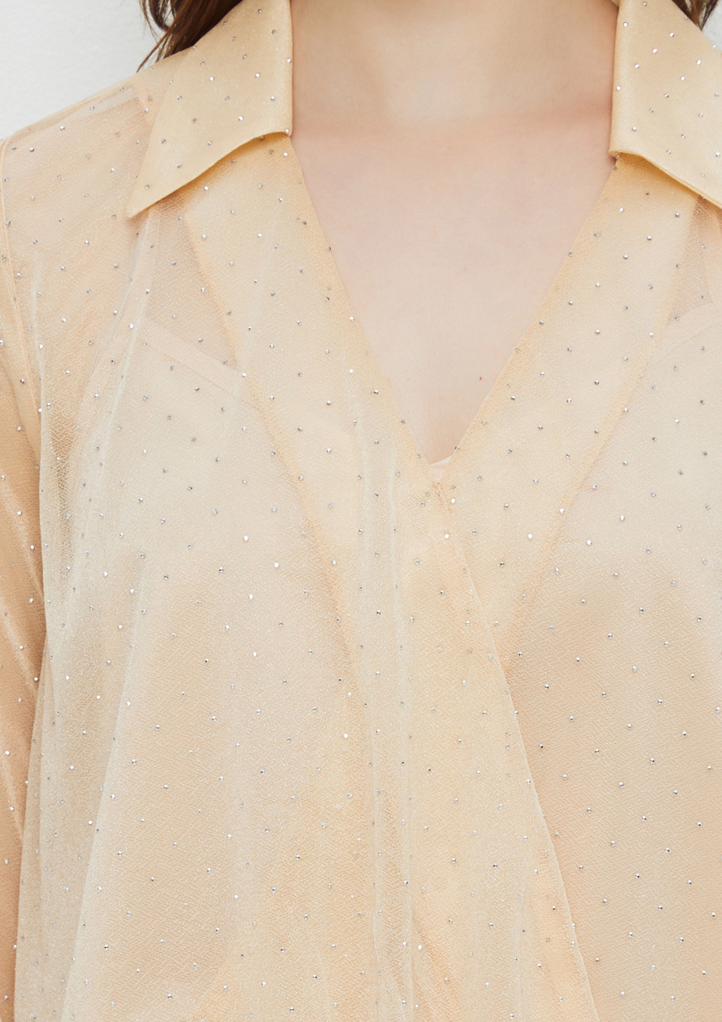 เสื้อแขนยาวผ้าซีทรูพิมพ์ลายลายจุด คอลเลกชัน Whisper of The Song Birds