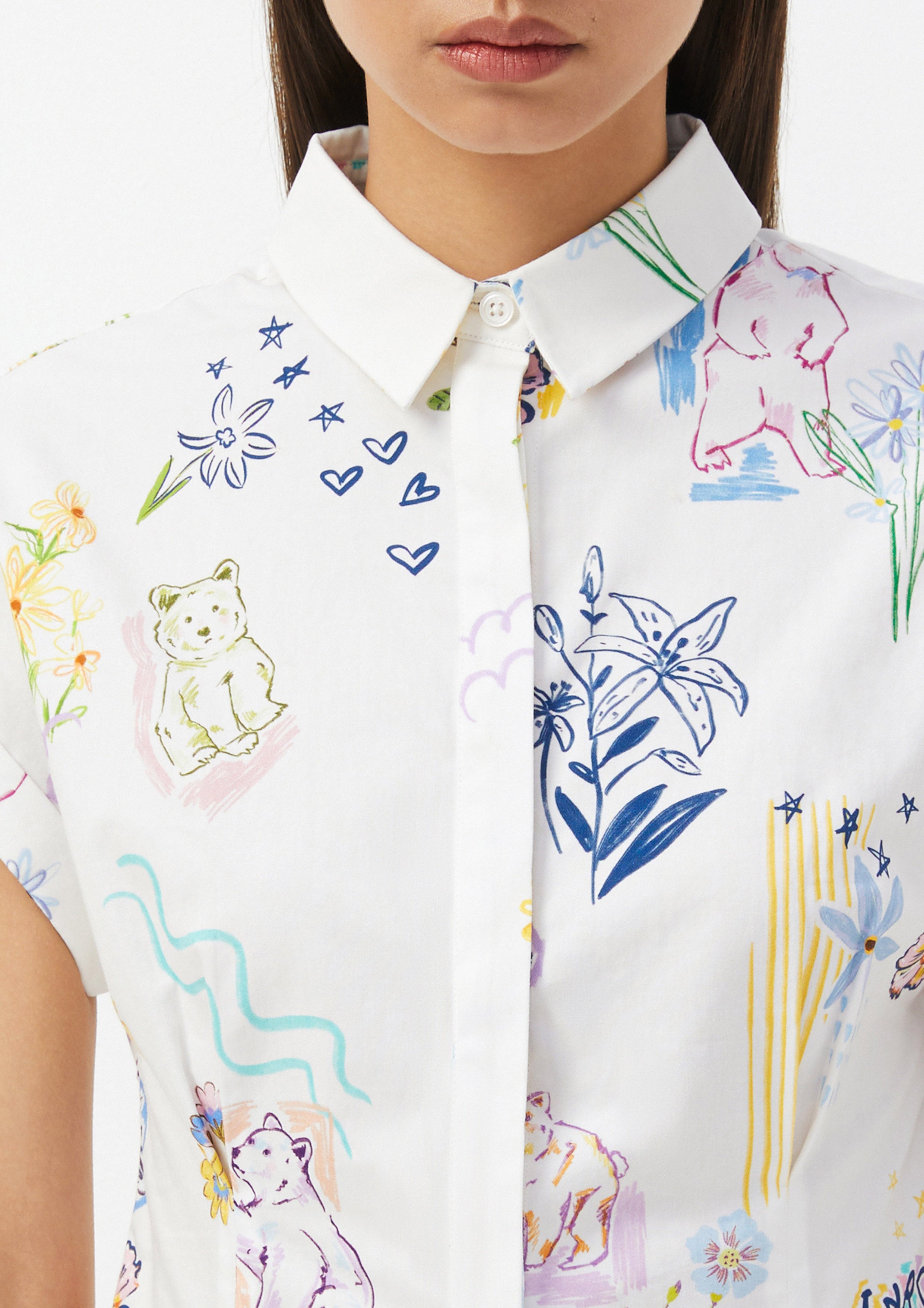 Playful Sketch Print Fitted Shirt The Wild Spirit