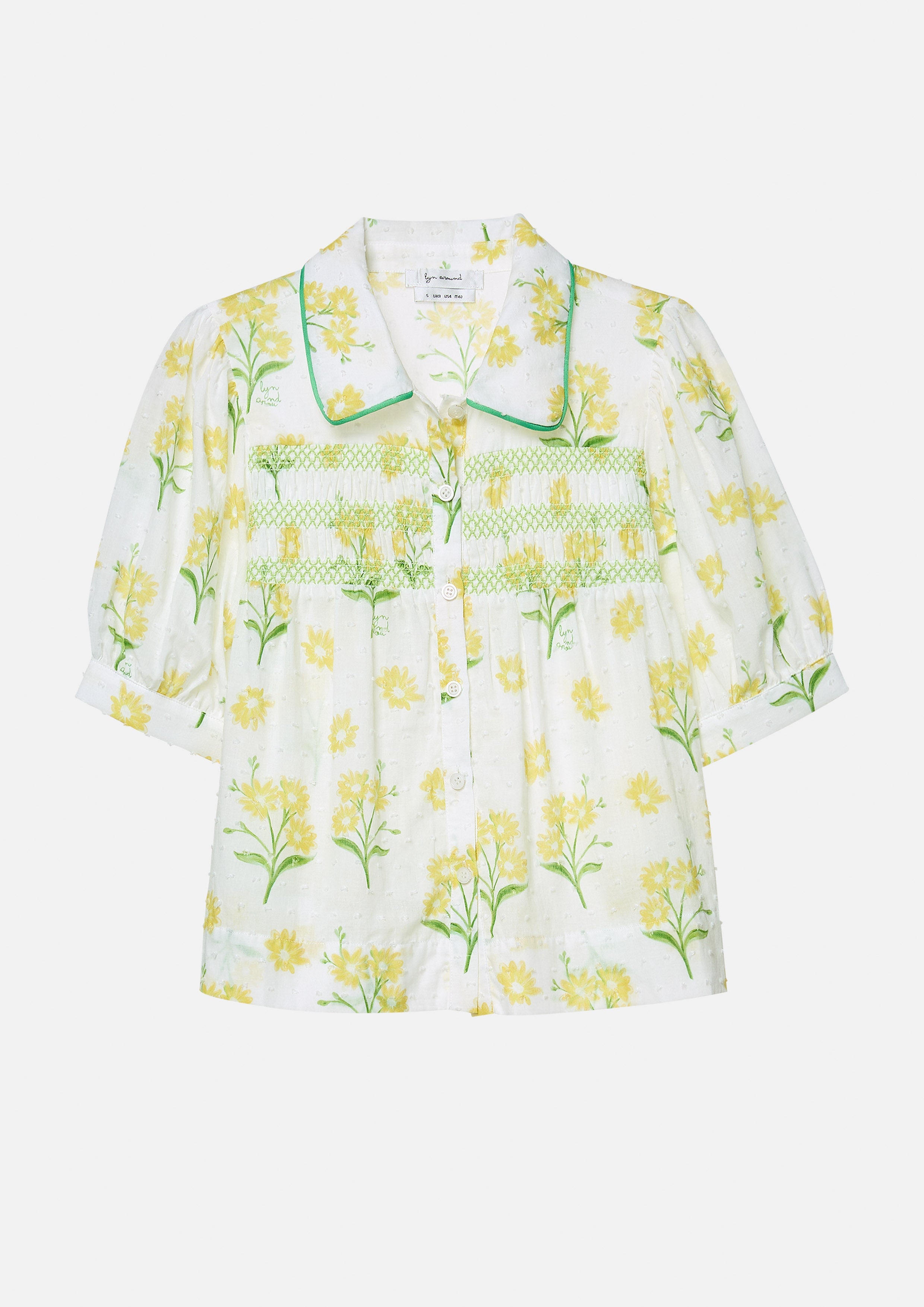 เสื้อเชิ้ต แขนตุ๊กตา แต่งสม็อค ลายดอกไม้ Bloom