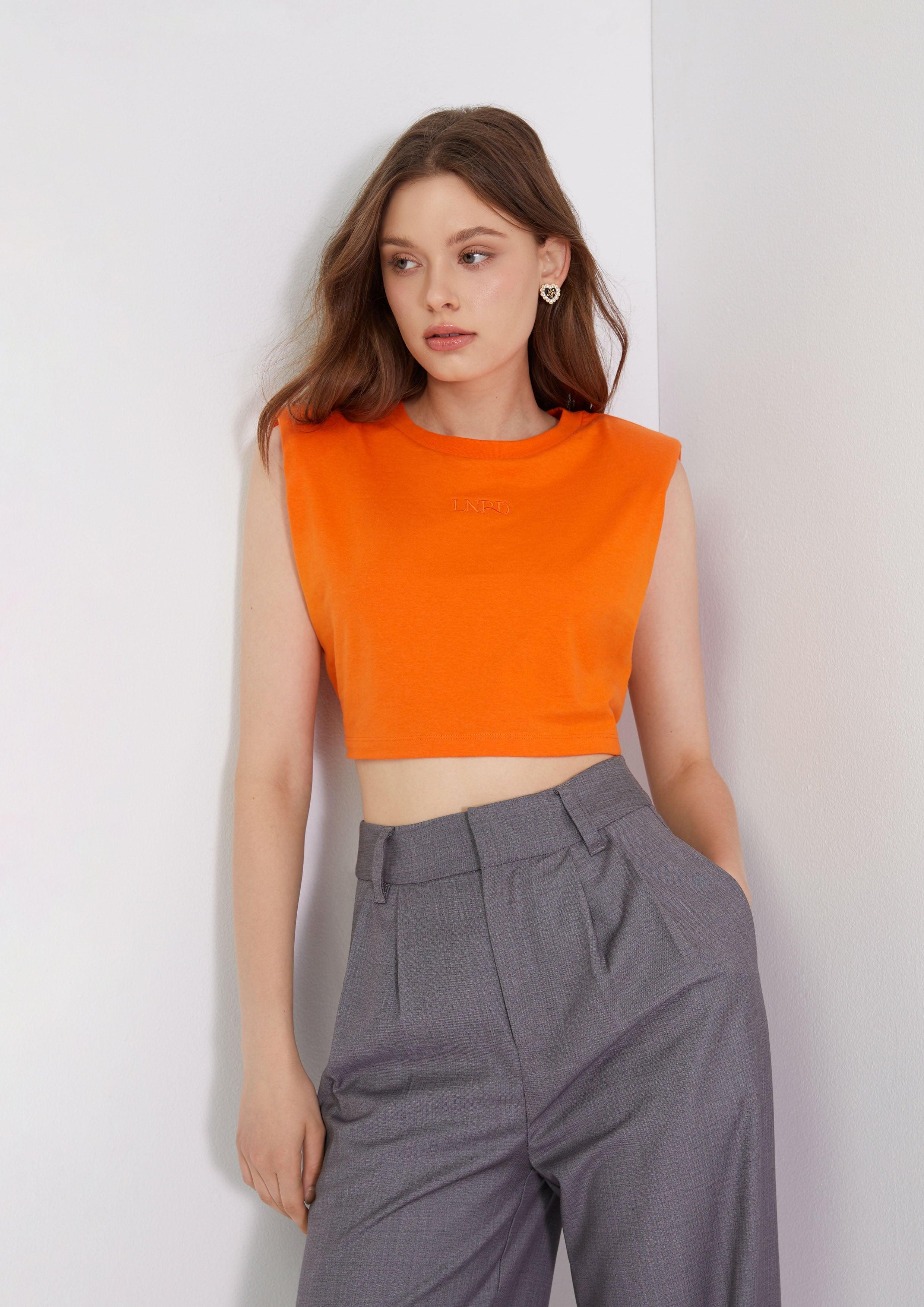 Summer Basic 2023 Sleeveless Crop T-Shirt Orange