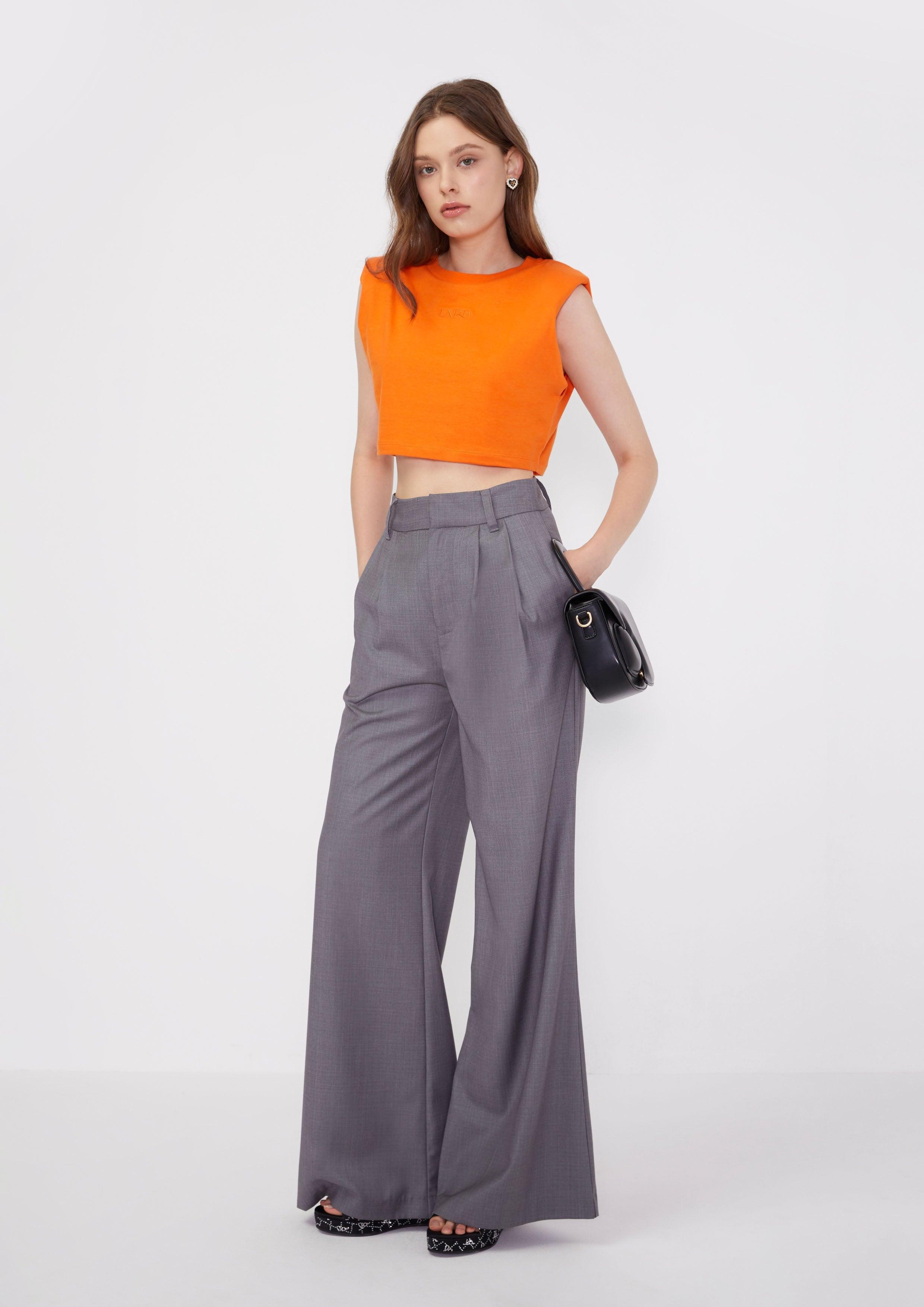 Summer Basic 2023 Sleeveless Crop T-Shirt Orange