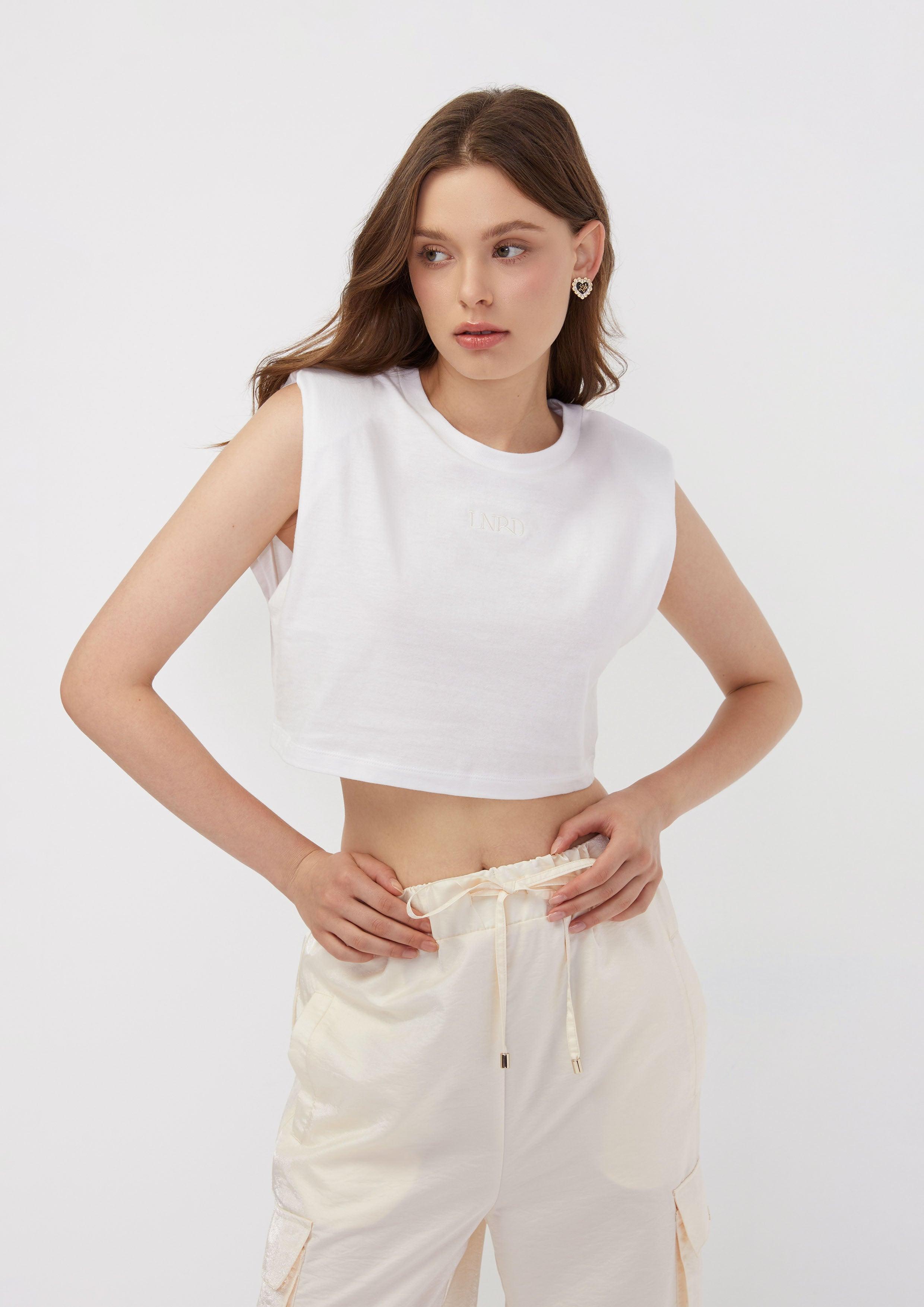 Summer Basic 2023 Sleeveless Crop T-Shirt White