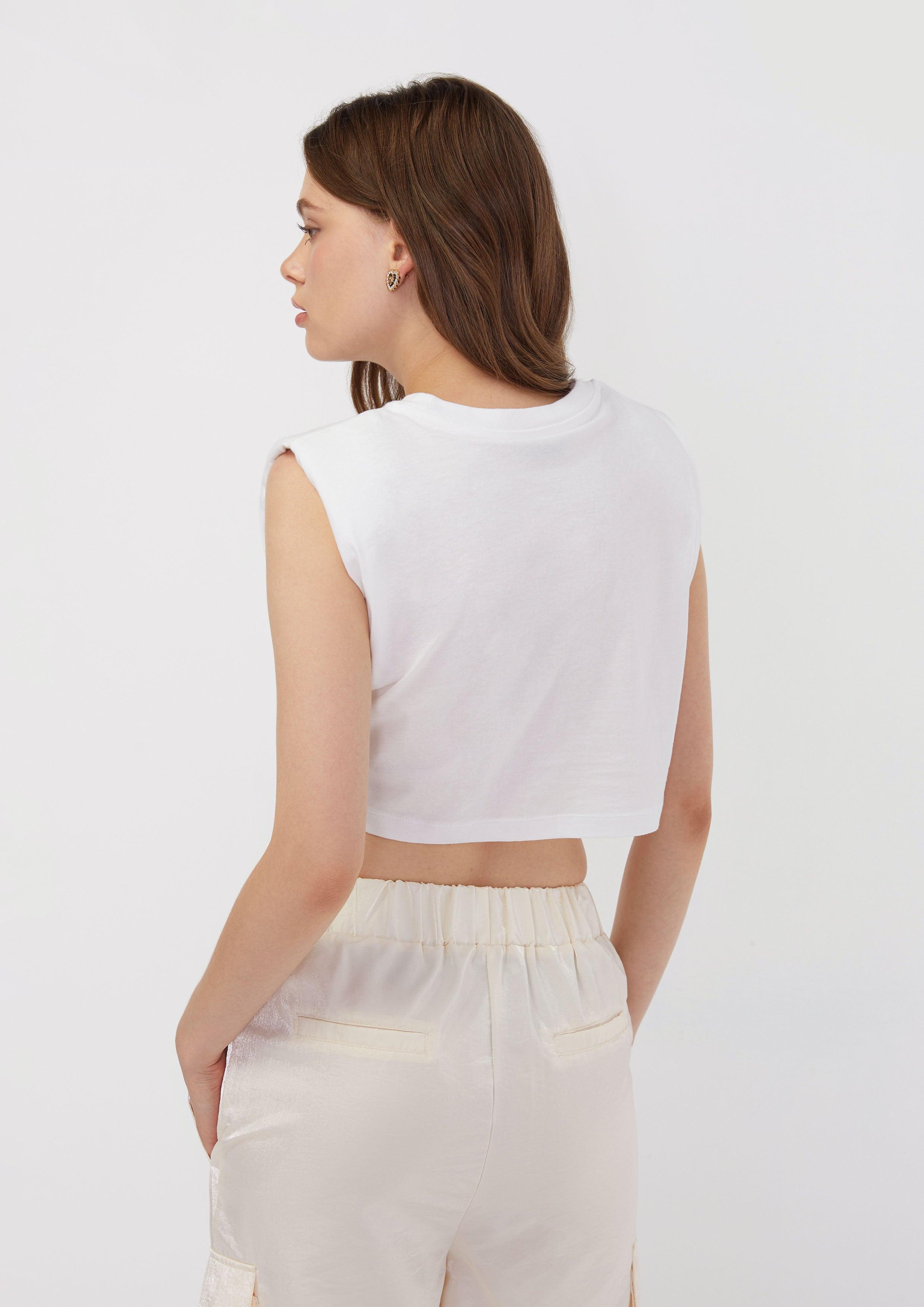 Summer Basic 2023 Sleeveless Crop T-Shirt White