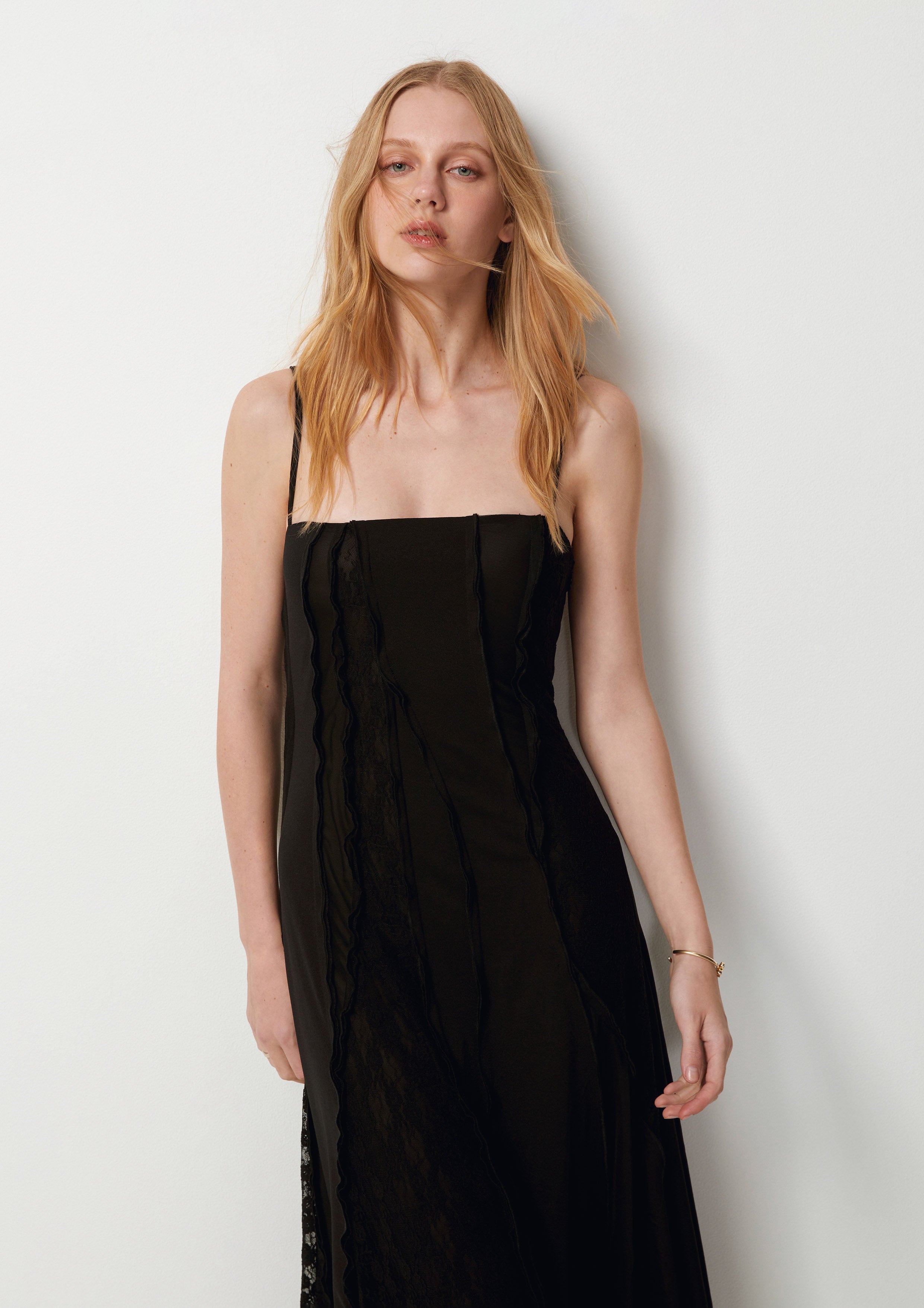 Lace Panel Sleeveless Midi Dress Too Cool For School