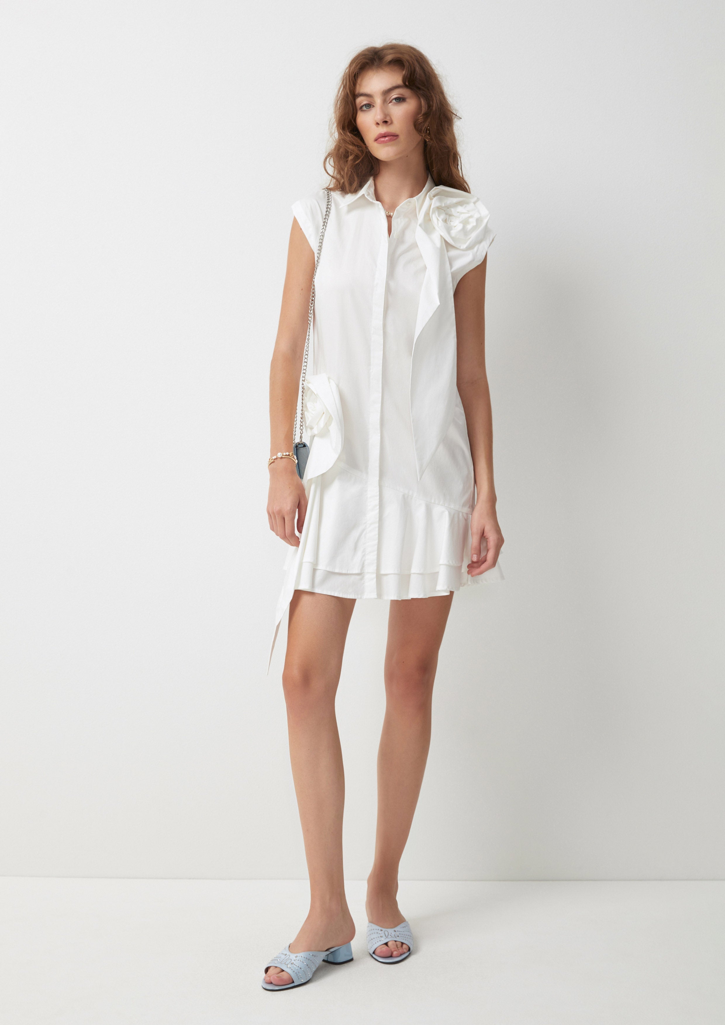 Rose Appliques Sleeveless Mini Shirt Dress Pas De Une