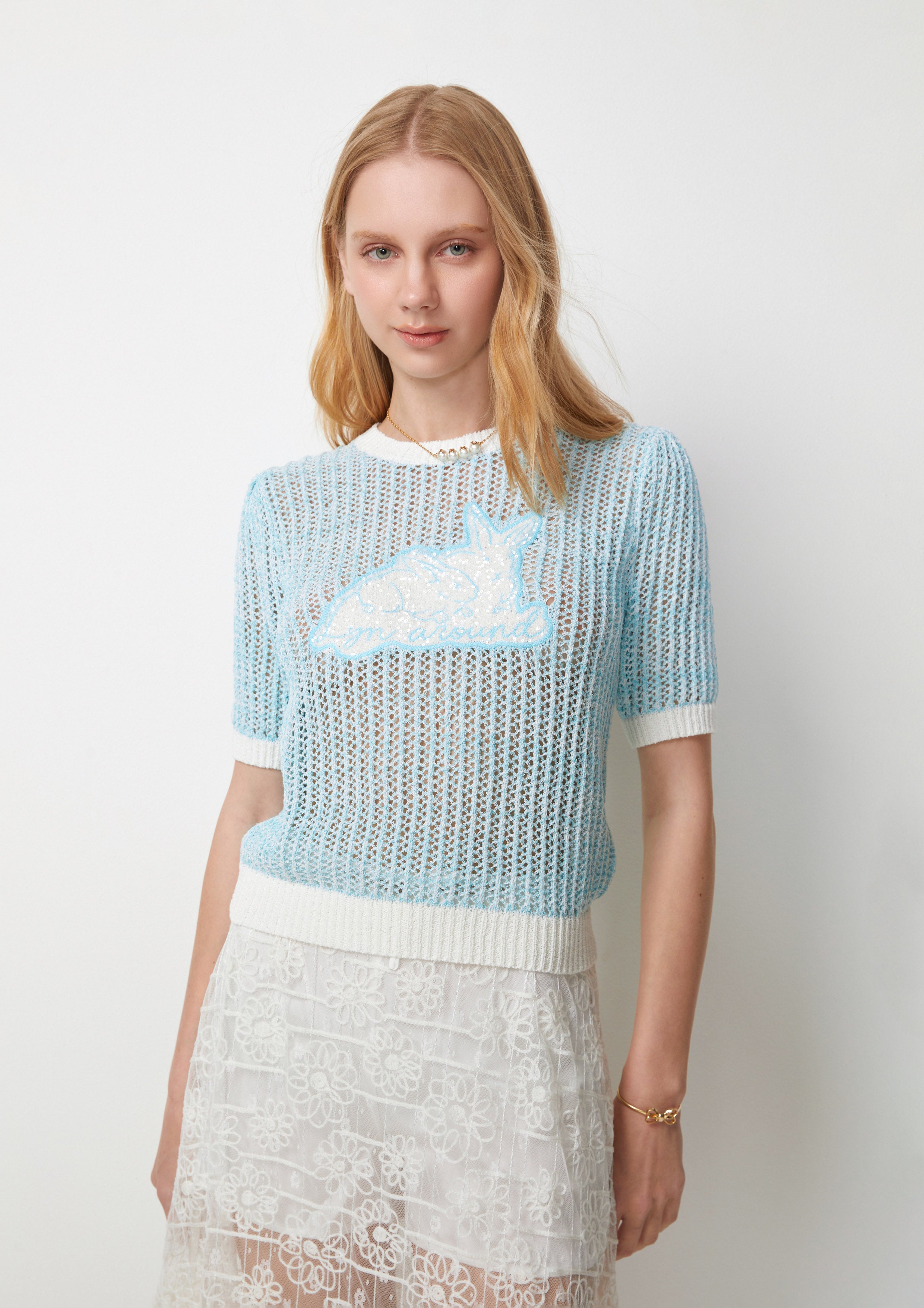 Bunnies Sequined Mesh Knit Top Best Bunnies