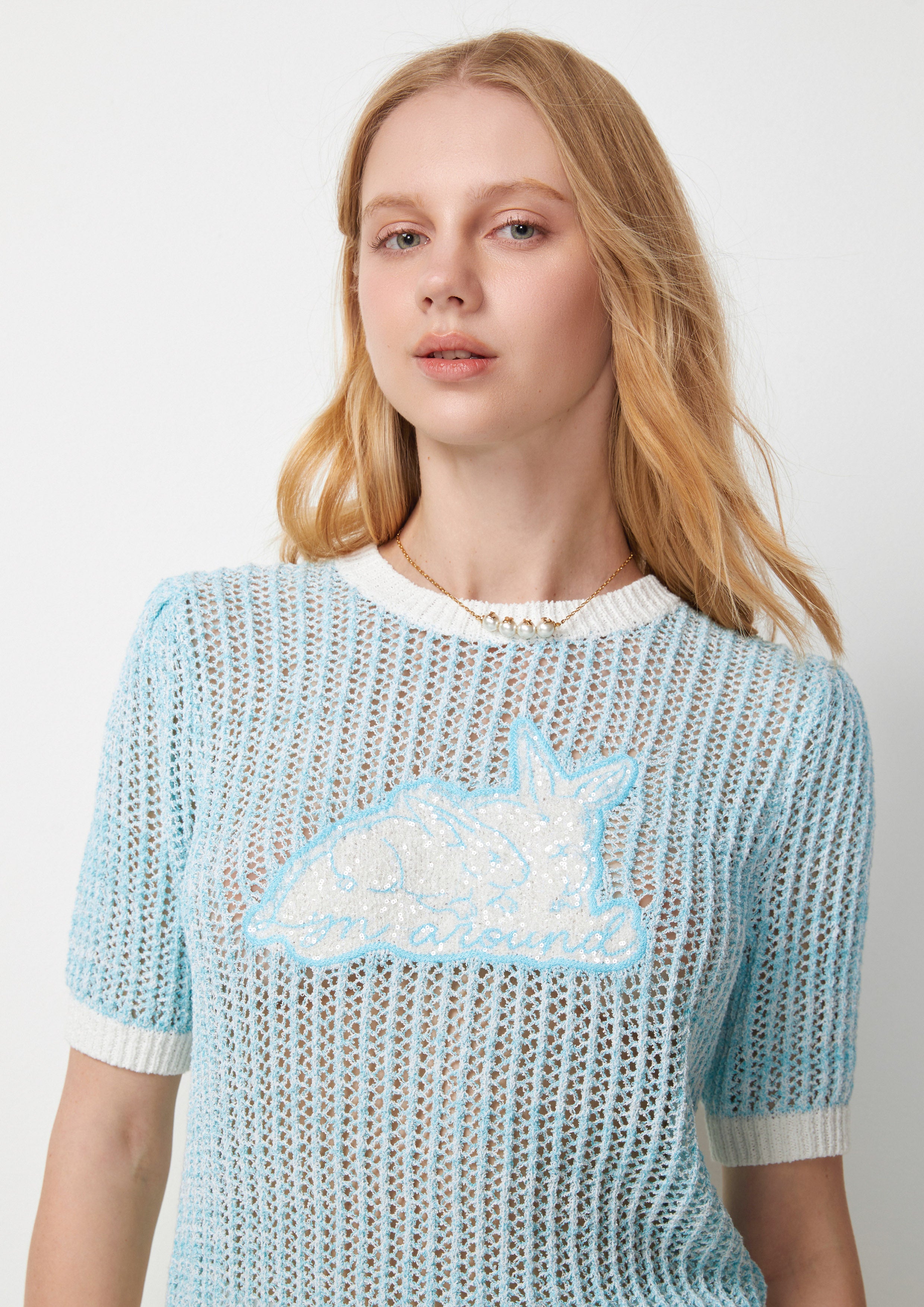 Bunnies Sequined Mesh Knit Top Best Bunnies