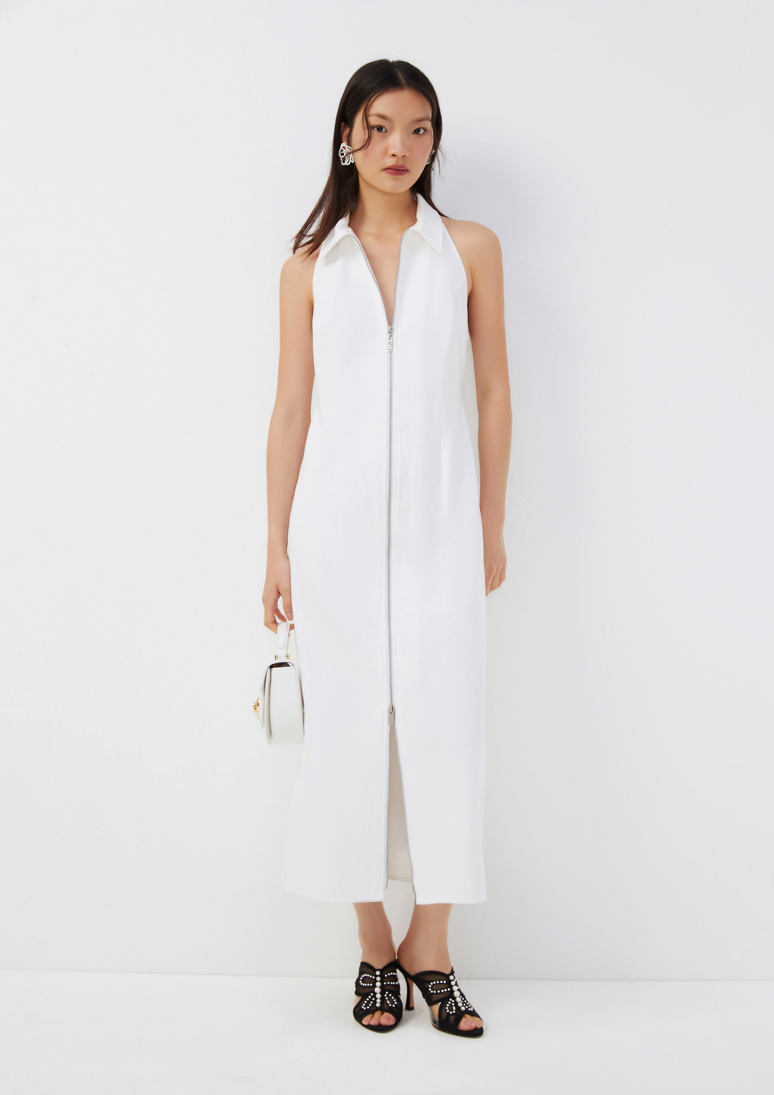Collared Front-Zip Sleeveless Dress Roar of Serengeti