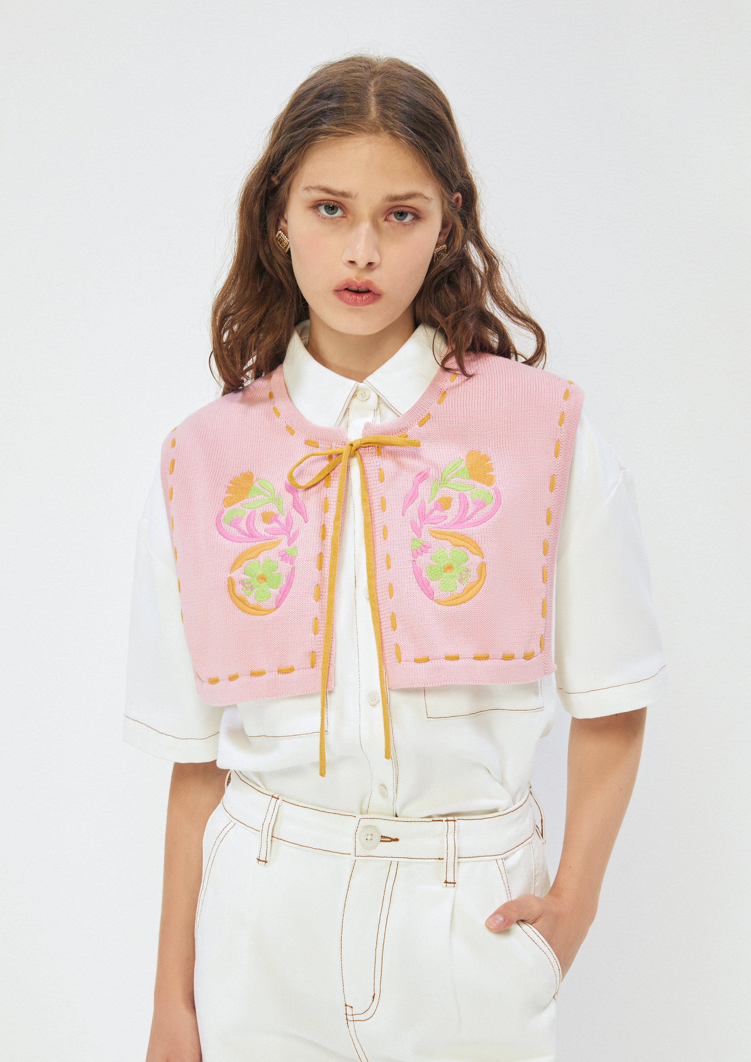Embroidered Knit Capelet