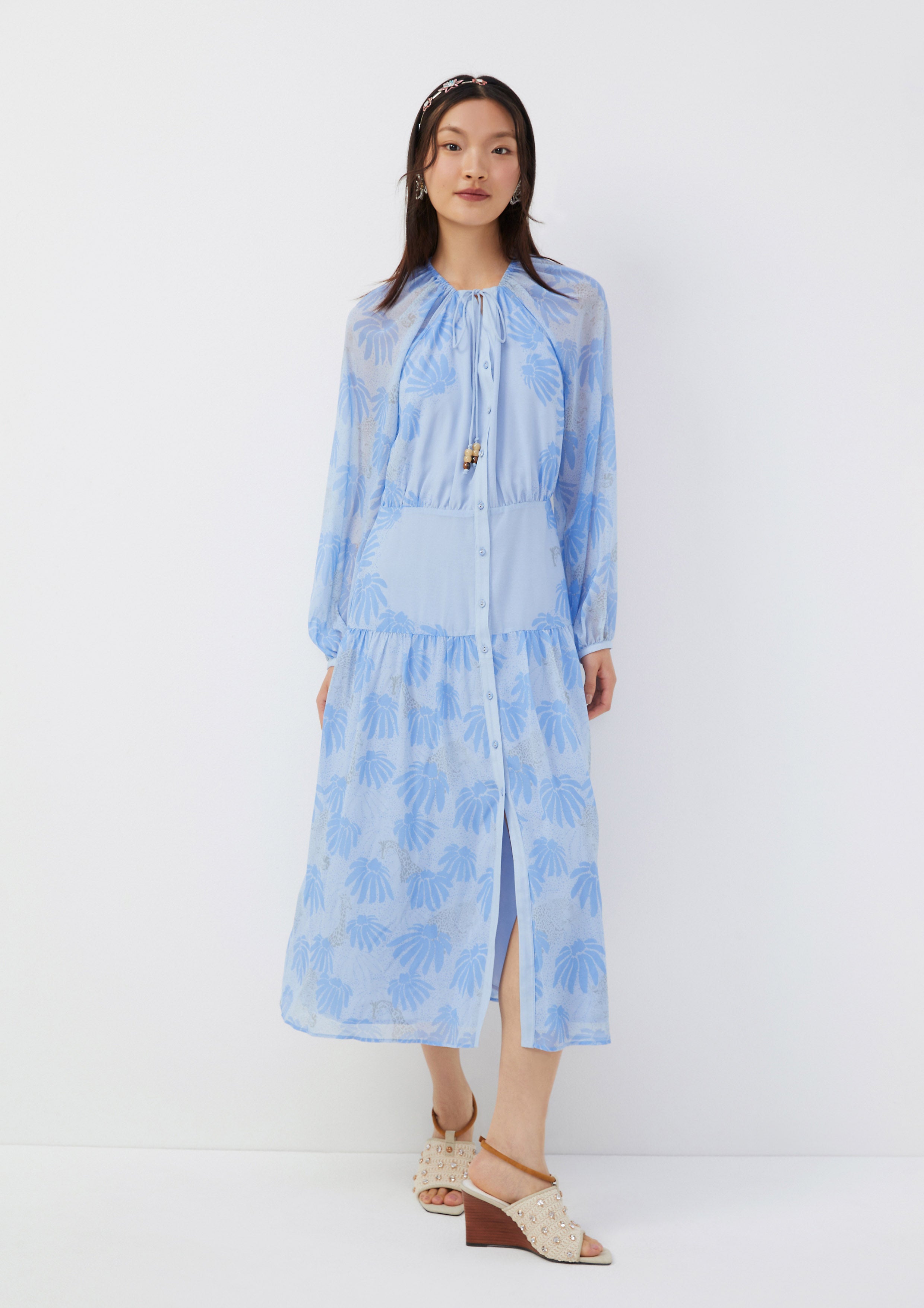 Scallop-Trim Block Print Midi Dress Roar of Serengeti