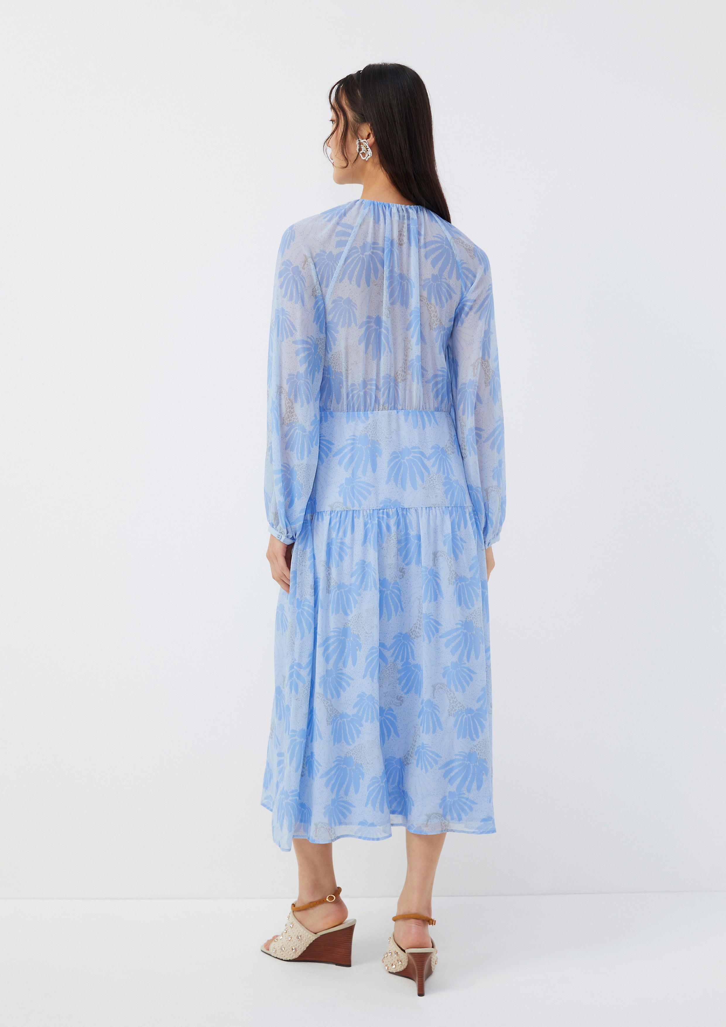 Scallop-Trim Block Print Midi Dress Roar of Serengeti