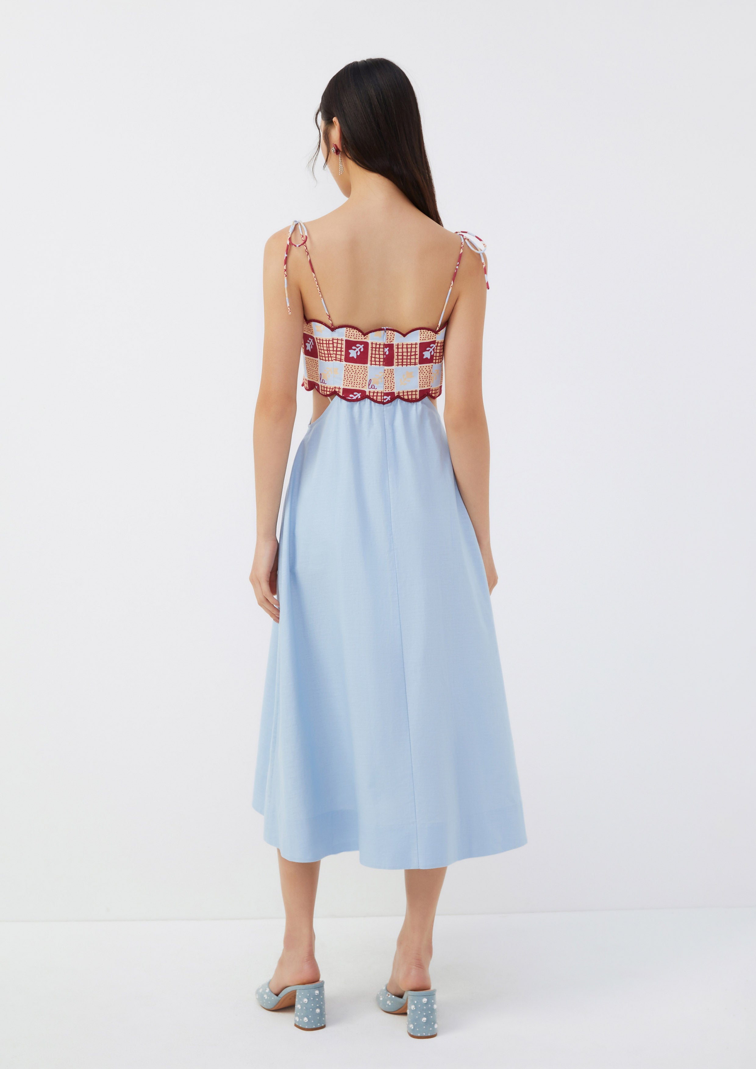 Scallop-Trim Printed Pleated Midi Dress Roar of Serengeti