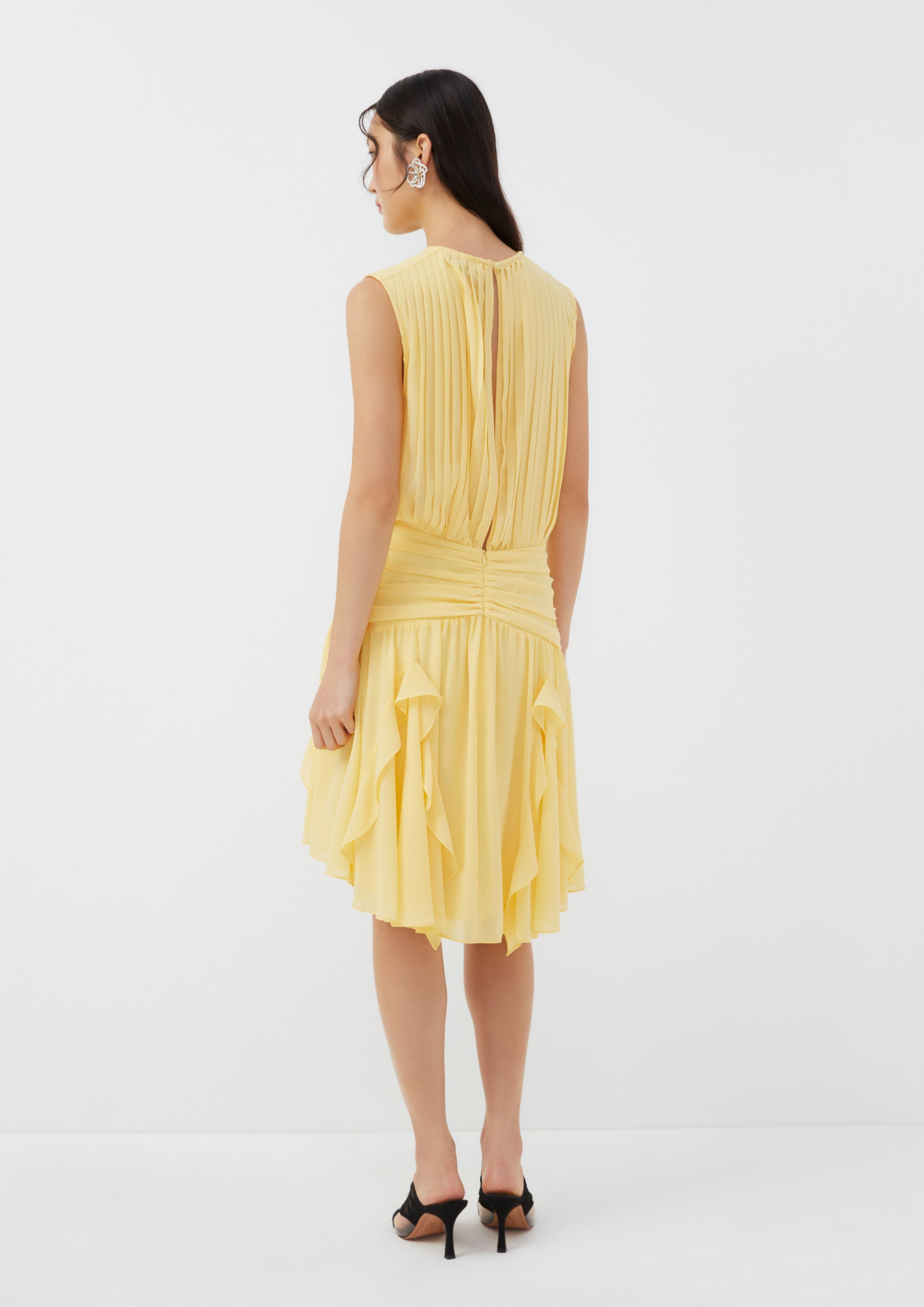 Pleated and Ruched Sleeveless Dress Posh Escapade