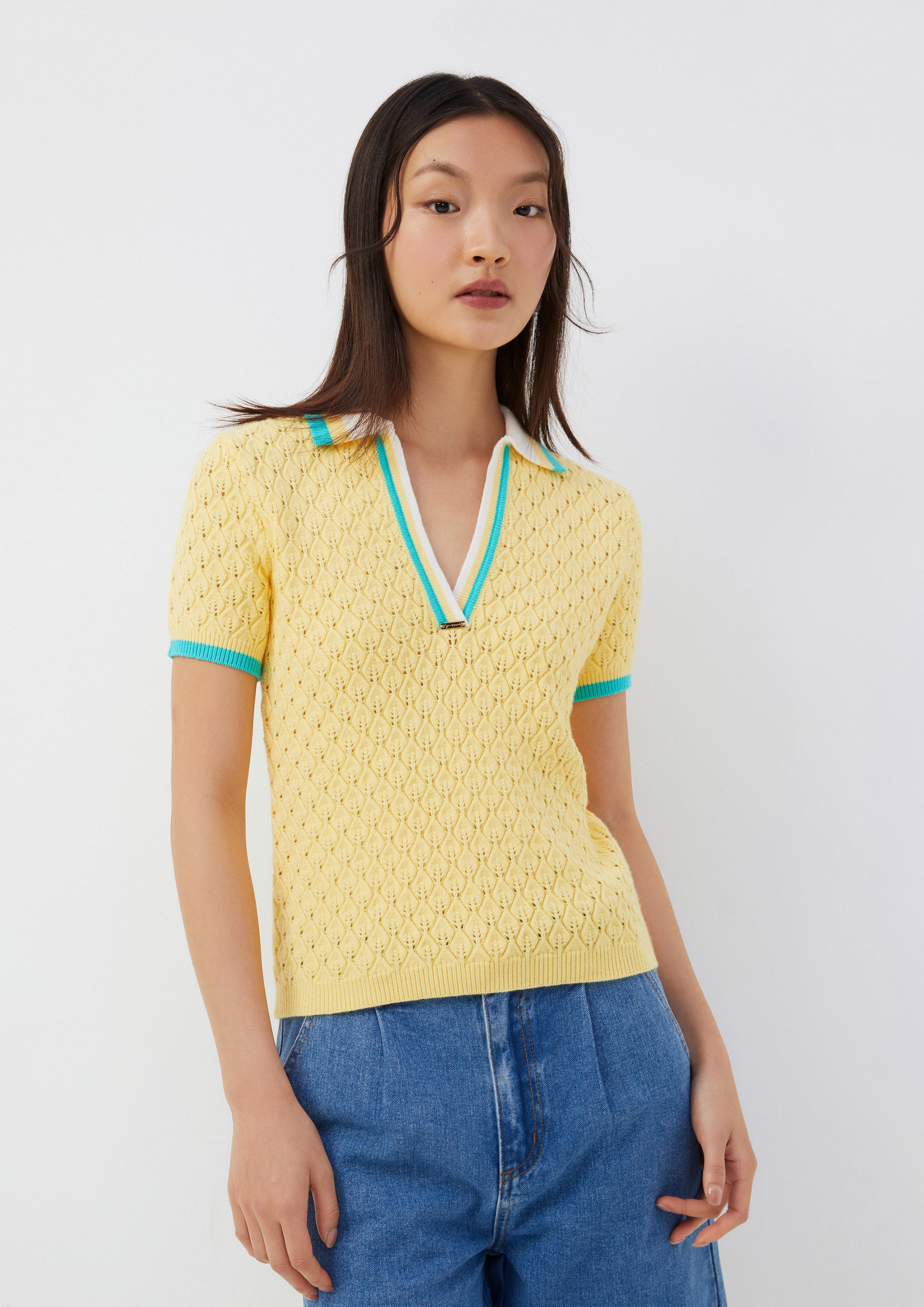 Textured Knit Polo Top Posh Escapade