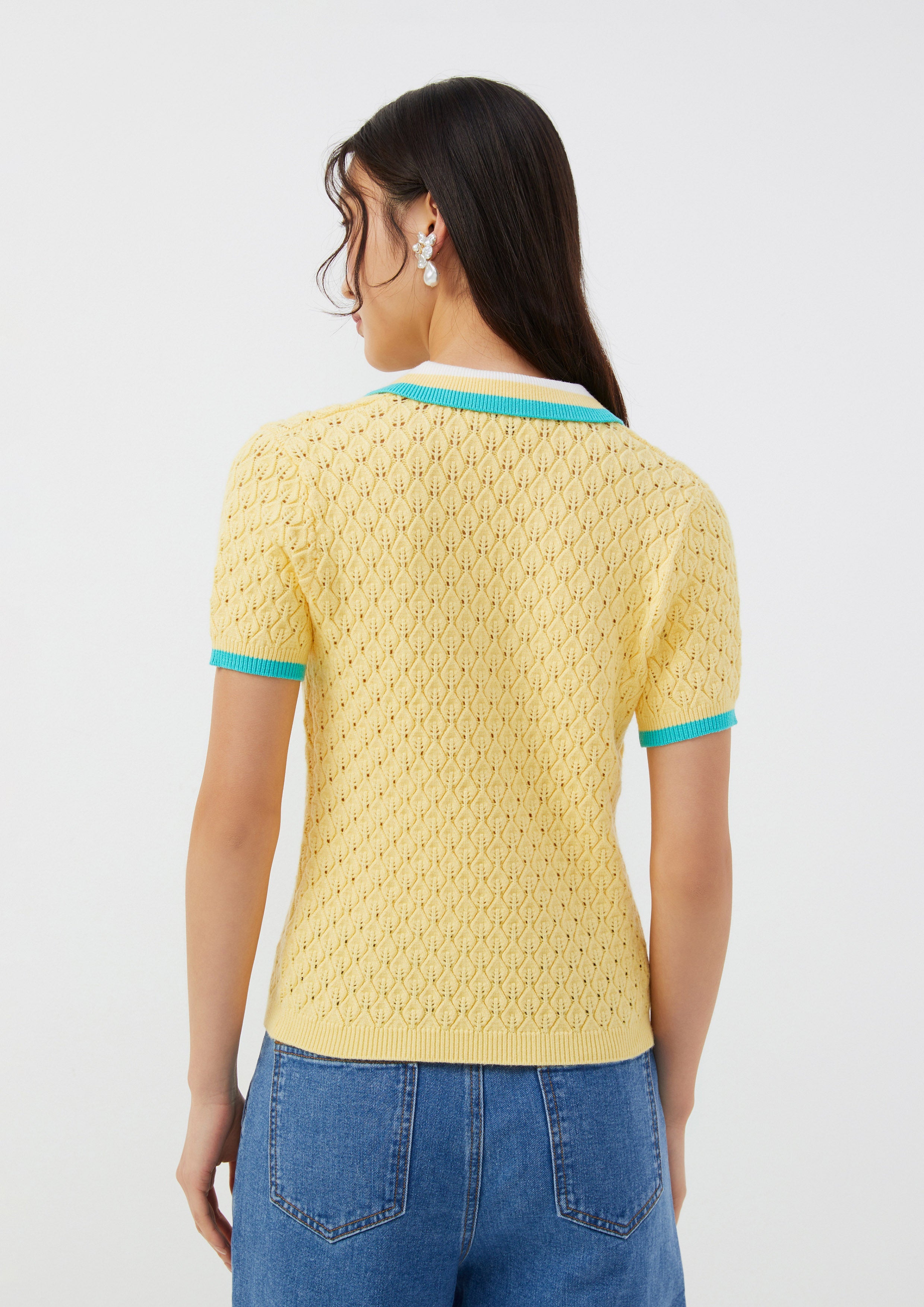 Textured Knit Polo Top Posh Escapade