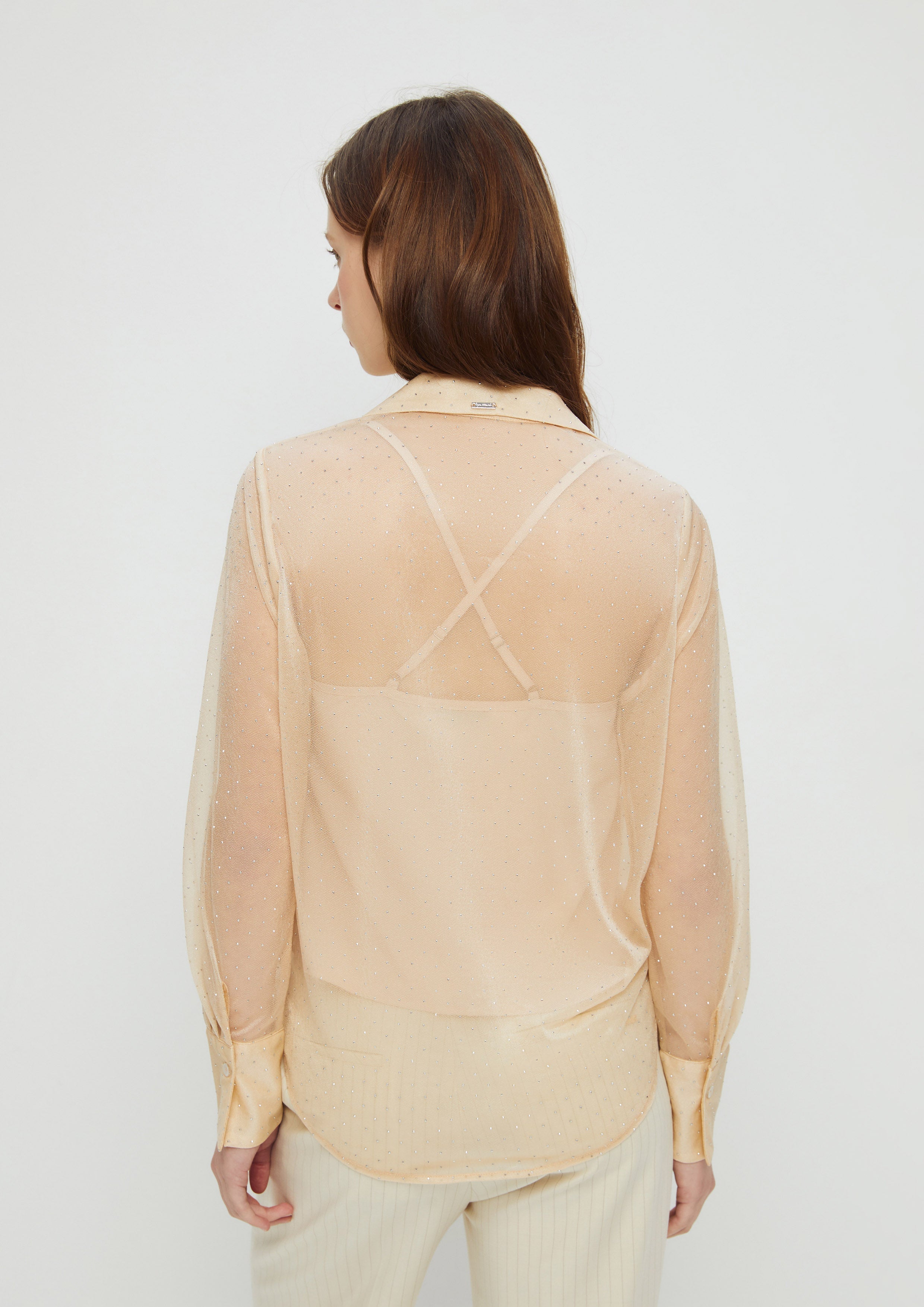 เสื้อแขนยาวผ้าซีทรูพิมพ์ลายลายจุด คอลเลกชัน Whisper of The Song Birds