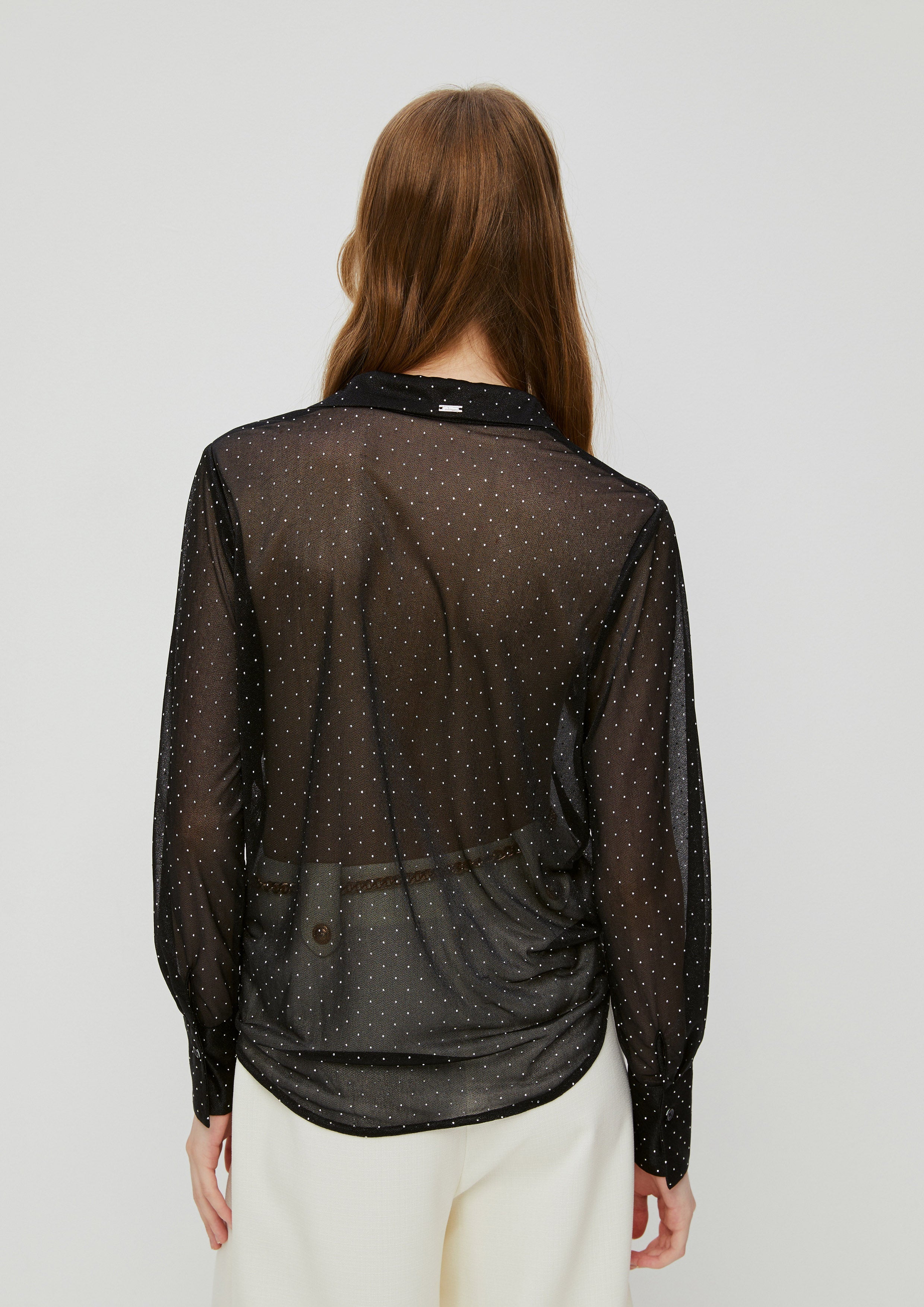 เสื้อแขนยาวผ้าซีทรูพิมพ์ลายลายจุด คอลเลกชัน Whisper of The Song Birds