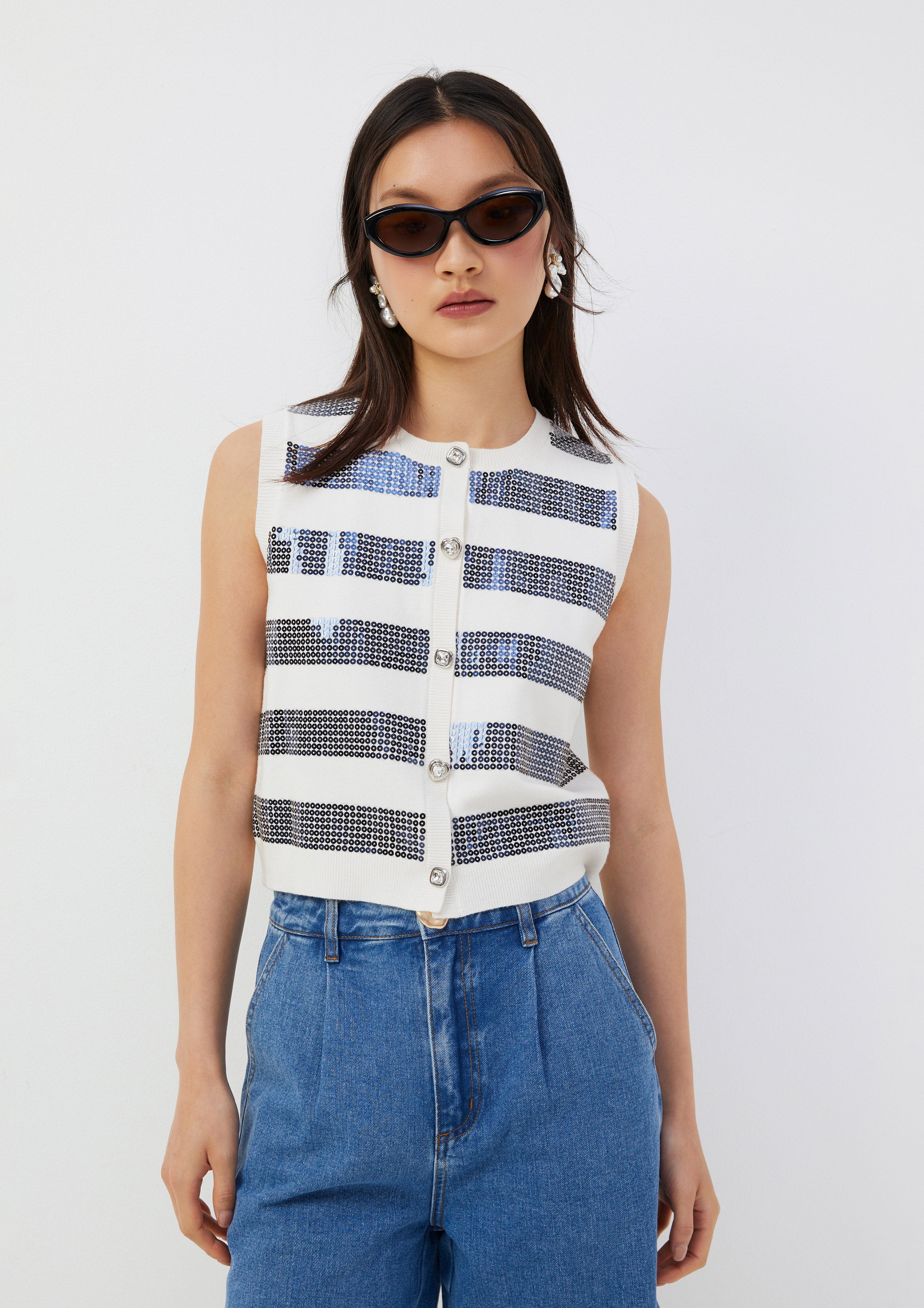 Sequin Stripe Knit Vest Roar of Serengeti