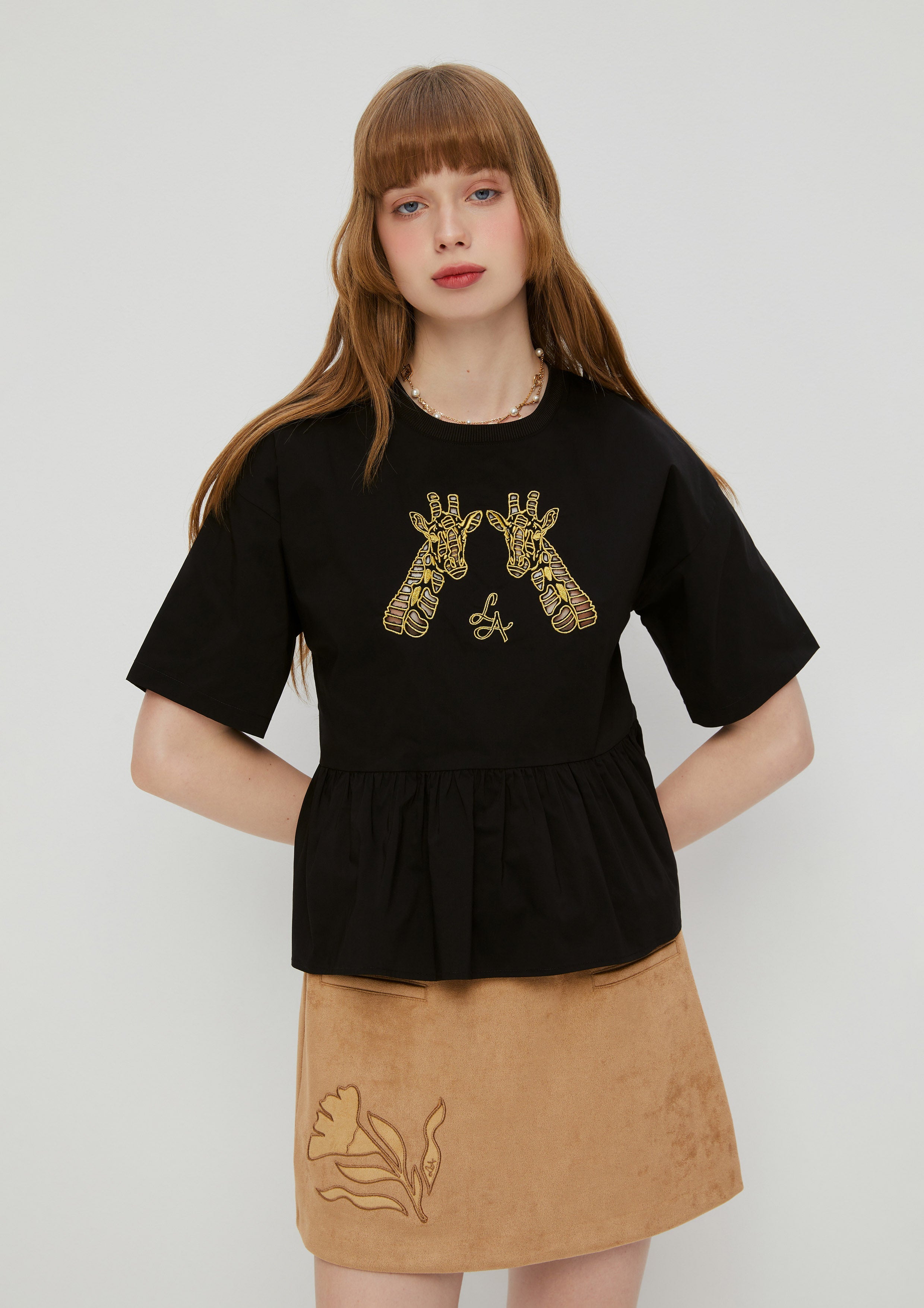 Peplum Giraffe Graphic Top