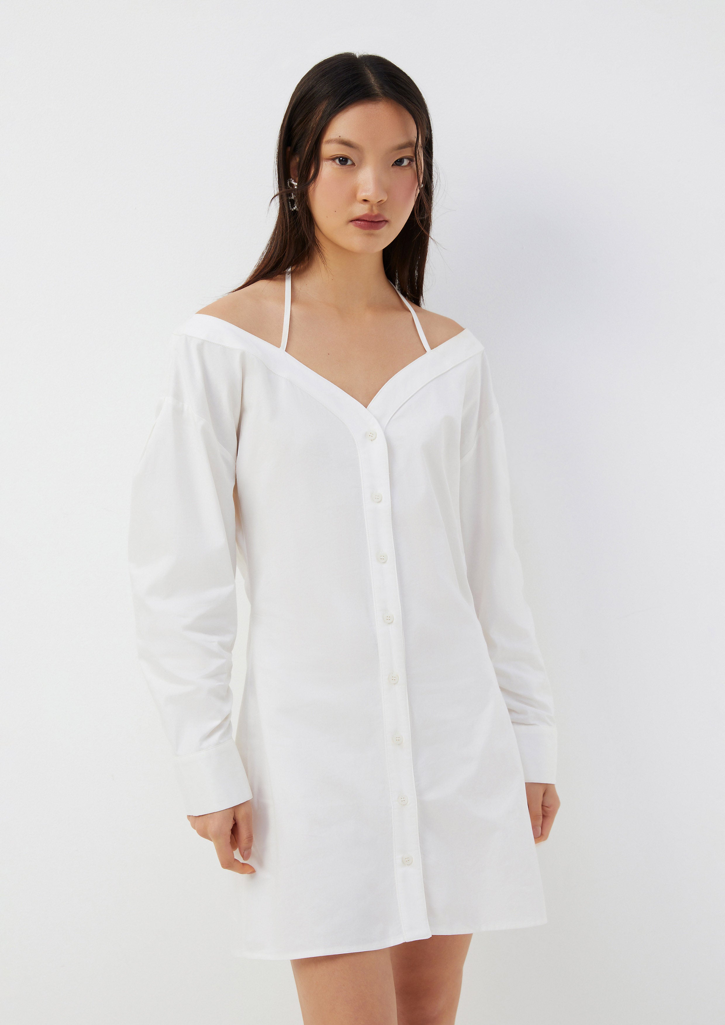 Off-Shoulder Shirt Dress with Halter Strap Roar of Serengeti