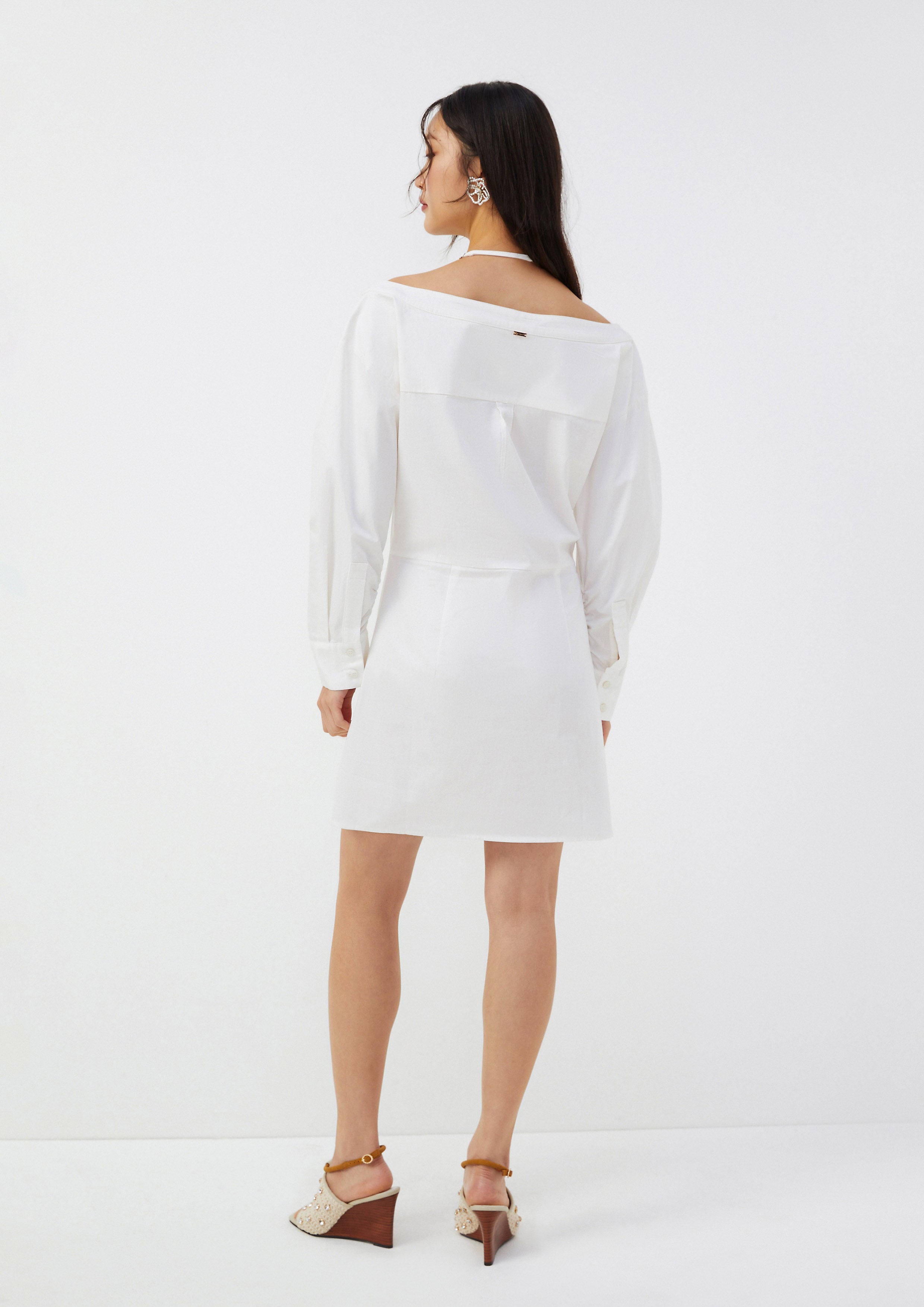 Off-Shoulder Shirt Dress with Halter Strap Roar of Serengeti