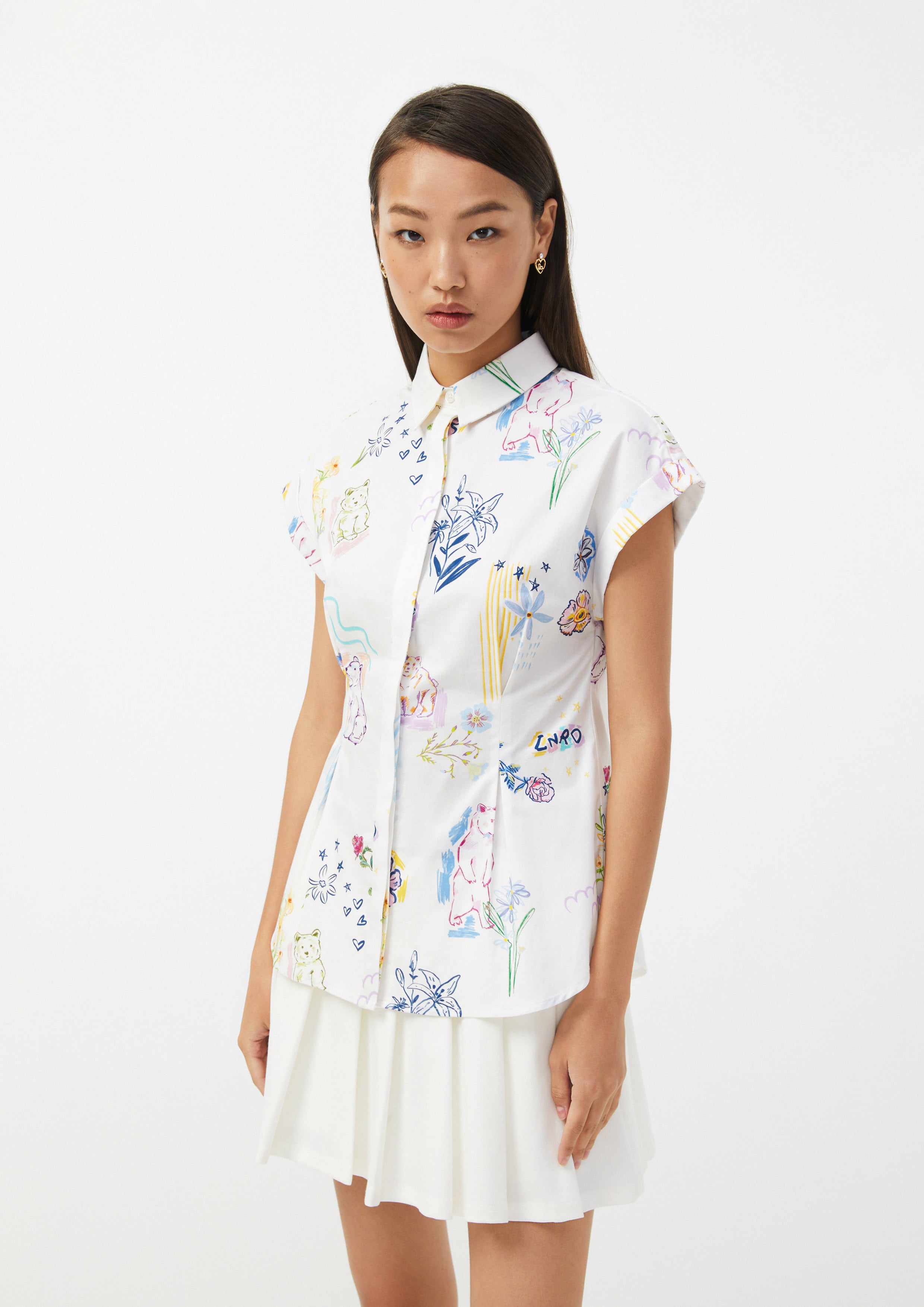 Playful Sketch Print Fitted Shirt The Wild Spirit