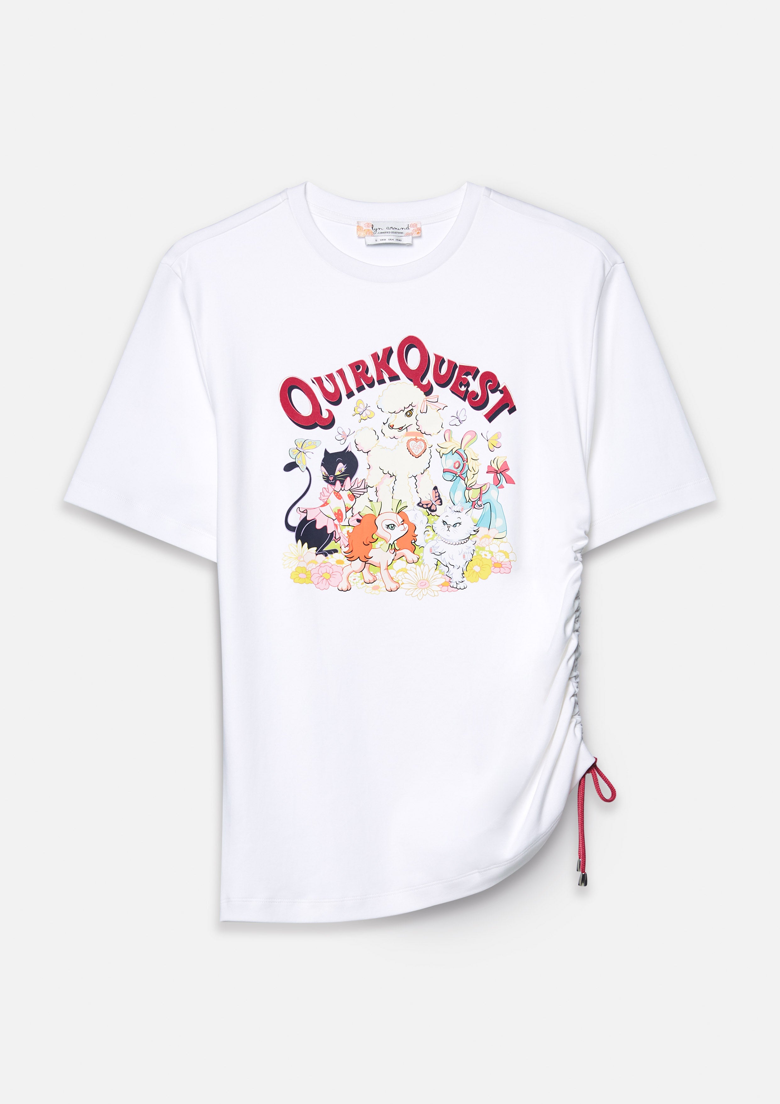 เสื้อยืดแต่งเชือกรูดด้านข้างพิมพ์ลายสัตว์ คอลเลกชัน Quirk Quest